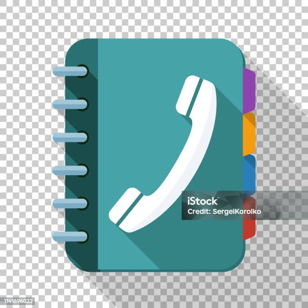 Phone Book Icon In Flat Style With Long Shadow On Transparent Background Stock Illustration - Download Image Now