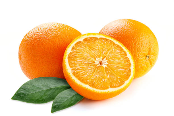 istock orange fruit with leaves  on the white 1141697642