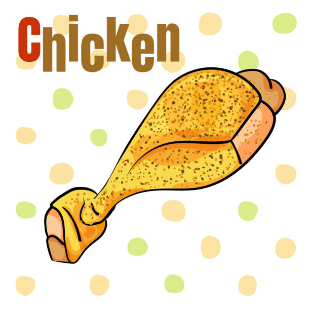 векторная иллюстрация куриной ножки. еда в тесте. уличная еда. - вектор - cooked barbecue eating serving stock illustrations