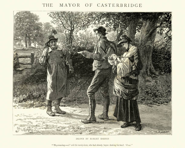 ilustraciones, imágenes clip art, dibujos animados e iconos de stock de alcalde de casterbridge, thomas hardy, en el camino a la feria - hardy