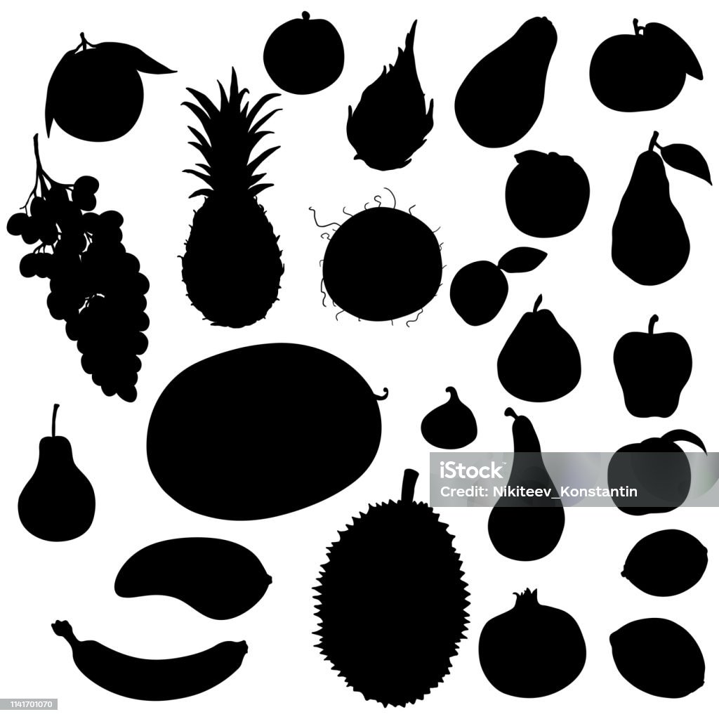 Vector Set of Fruits Silhouettes Vector Set of Black Fruits Silhouettes Apple - Fruit stock vector