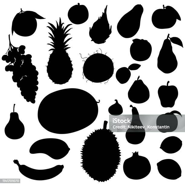 Vector Set Of Fruits Silhouettes Stock Illustration - Download Image Now - Apple - Fruit, Guava, Stencil