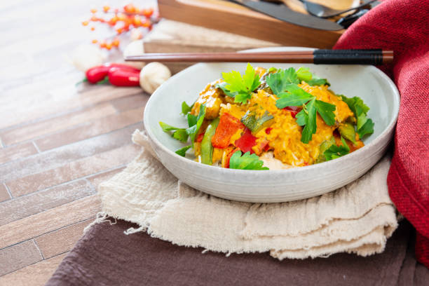 istock Tikka massala chicken basmati rice and crunchy vegetables 1141701570