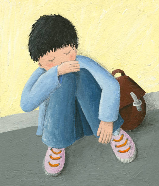 ilustrações, clipart, desenhos animados e ícones de ilustração acrílica do rapaz pequeno abandonado - sadness child little boys loneliness