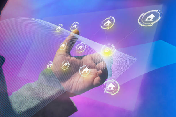 istock Entrepreneurs build business and economic networks using virtual digital tablets. Isolated with blue shades and net waves. 1141703747