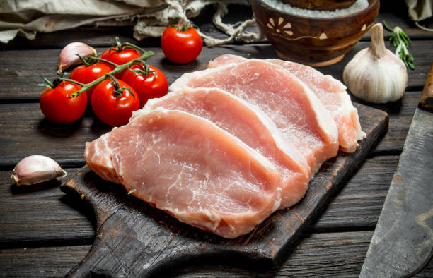 istock Raw pork steaks on the Board. 1141704093