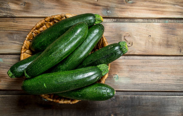 istock Fresh zucchini in the basket. 1141708339