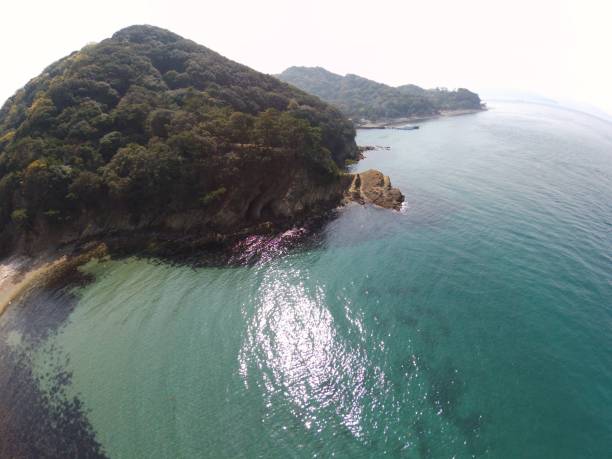 Japan Wakayama kada tomogasima island drone Helicopter shot stock photo