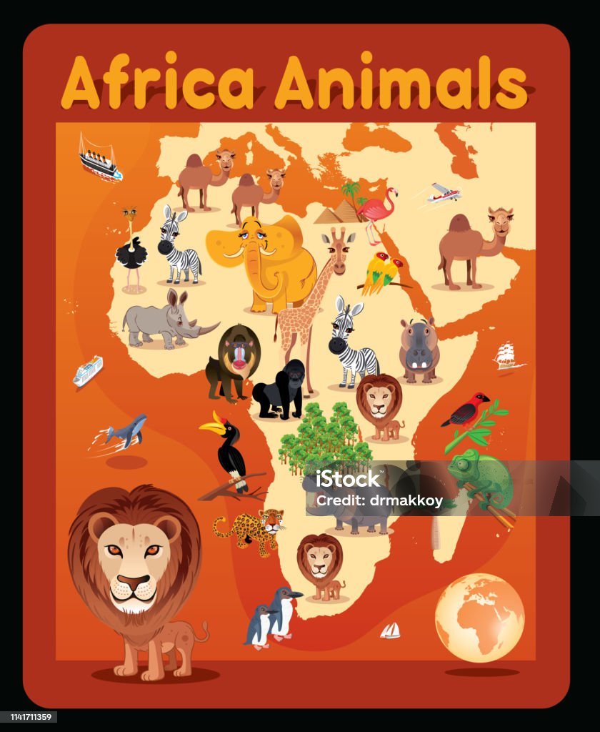 Africa Map Vector Africa Animals Map
I have used 
http://legacy.lib.utexas.edu/maps/world_maps/world_physical_2015.pdf Africa stock vector