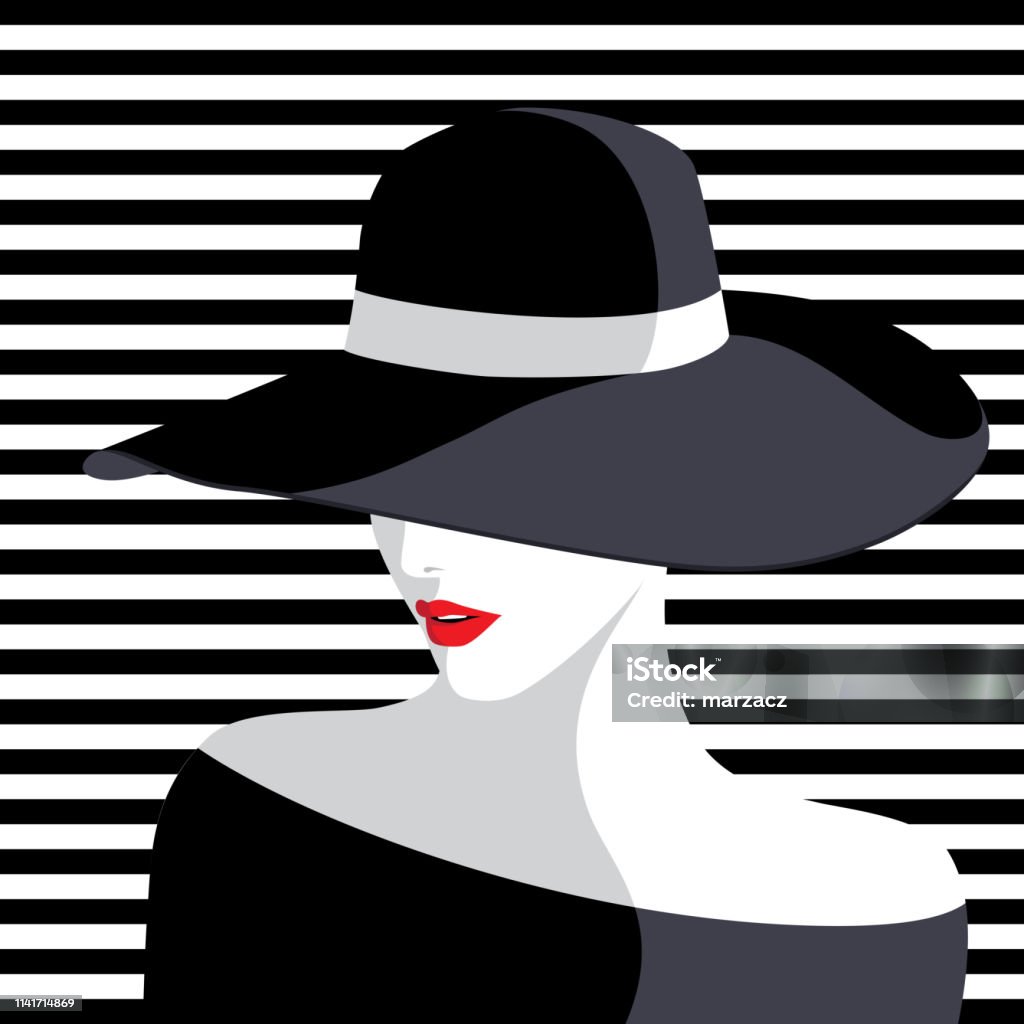 Woman wearing big hat Simple vector illustration of beautiful woman wearing big hat Women stock vector