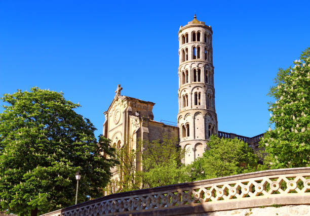Fenestrelle Tower and St. Theodorit Cathedral in Uzès, France. stock photo