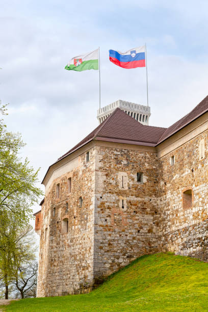 Ljubljana Castle Ljubljana, Slovenia - April 10 2019: Ljubljana Castle is a castle complex standing on Castle Hill above downtown Ljubljana. It is a key landmark of the town. Originally a medieval fortress, it was probably constructed in the 11th century and rebuilt in the 12th century. ljubljana castle stock pictures, royalty-free photos & images