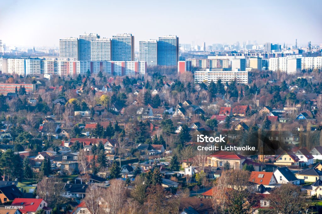 Arial view of Berlin-Marzahn home, industry, Berlin Stock Photo