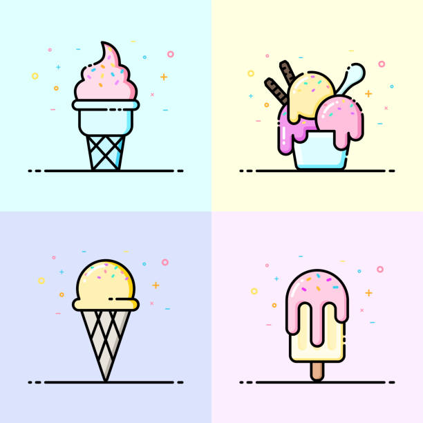kolekcja ikon lodów w pastelowym kolorze. - scoop ice cream frozen cold stock illustrations