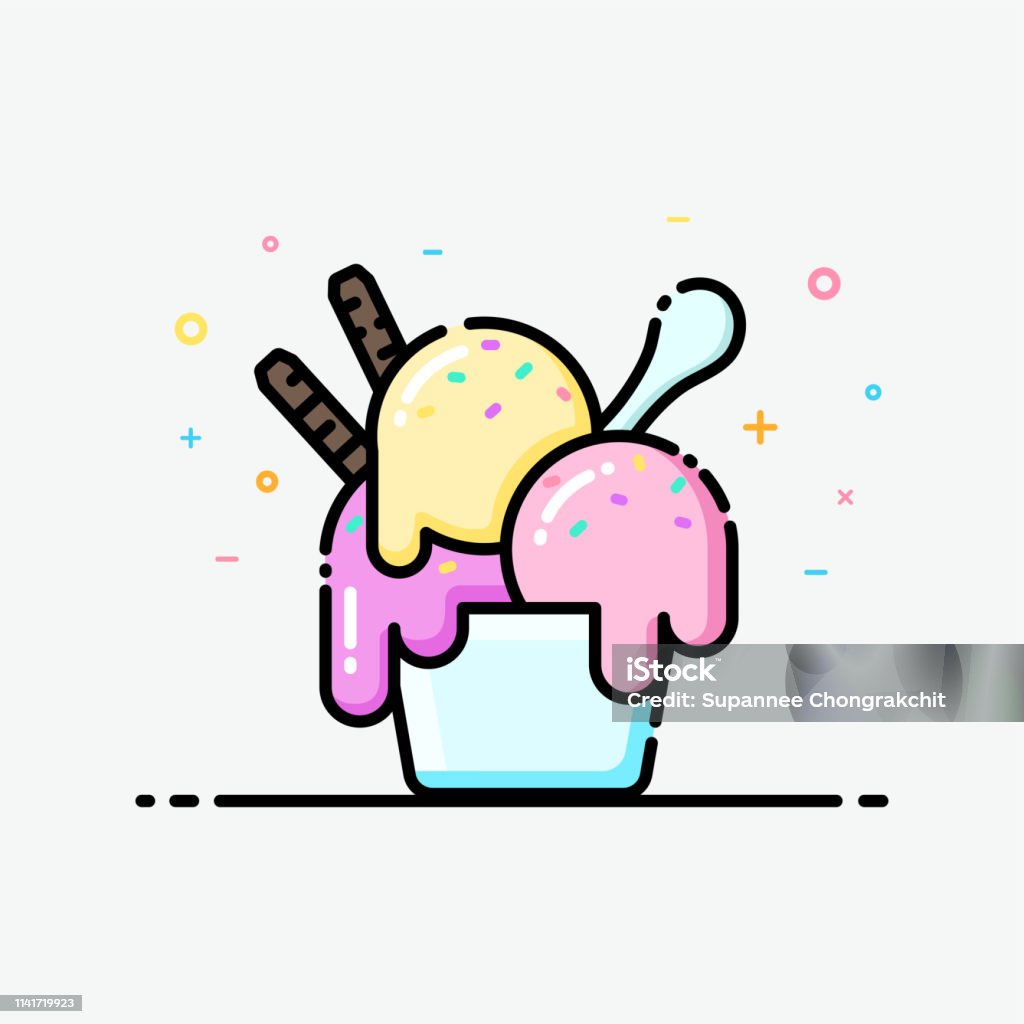 Ice Cream icoon in platte lijnstijl. - Royalty-free Sundae vectorkunst