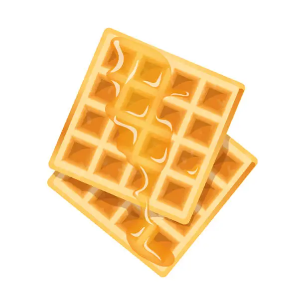 Vector illustration of Delicious belgian waffle with honey on top isolated on white background