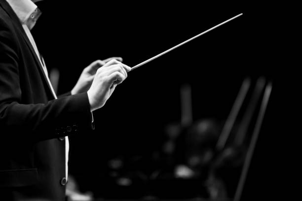 Hands of conductor Hands of conductor closeup in black and white orchestra photos stock pictures, royalty-free photos & images