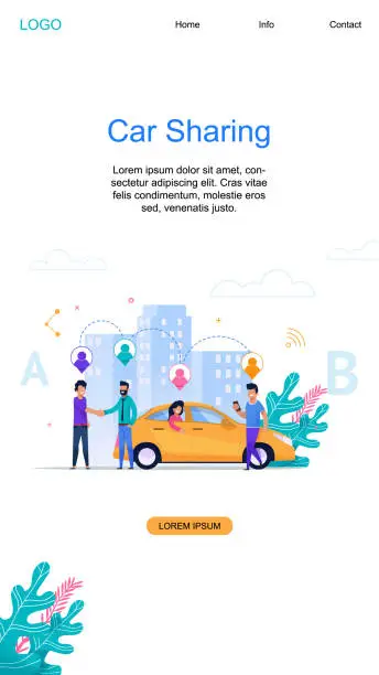 Vector illustration of Car Sharing Vertical Banner. Online Service. Flat.