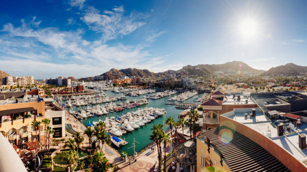 Cabo San Lucas Aerial View Panoramic Aerial View of Cabo San Lucas in Mexico. sea of cortes stock pictures, royalty-free photos & images