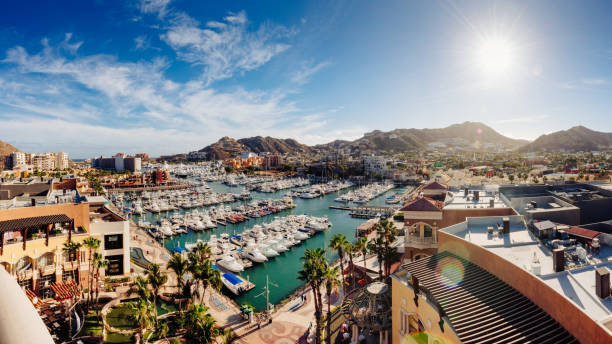 Cabo San Lucas Aerial View Panoramic Aerial View of Cabo San Lucas in Mexico. stitched image stock pictures, royalty-free photos & images