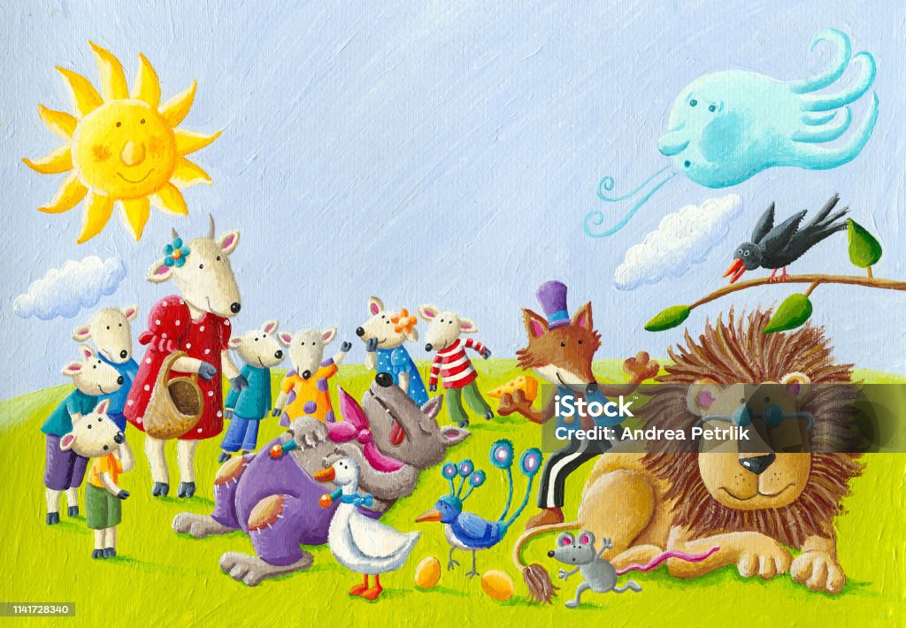 Acrylic Illustration Of The Happy And Funny Animals From Aesops Fables  Stock Illustration - Download Image Now - iStock