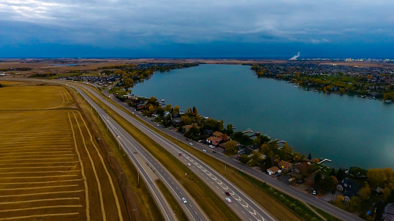 The fields are ready to harvest as fall sets in on Chestemere Lake near Calgary Alberta Canada.