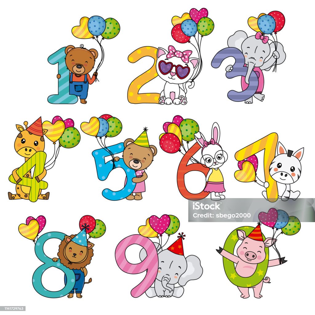 Animals With Numbers From 1 To 10 Stock Illustration - Download Image Now -  Animal, Animal Wildlife, Balloon - iStock