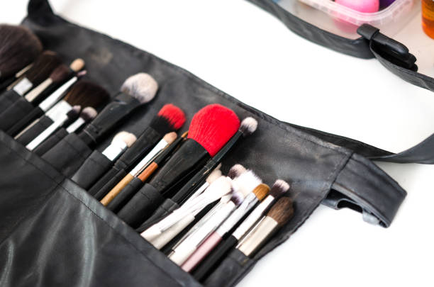 istock Case makeup artist. Makeup brushes in the dressing room 1141730184