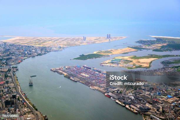 Lagos And Its Lagoon From The Air Lagos Island Business District Victoria Island And Port Of Lagos Nigeria Stock Photo - Download Image Now