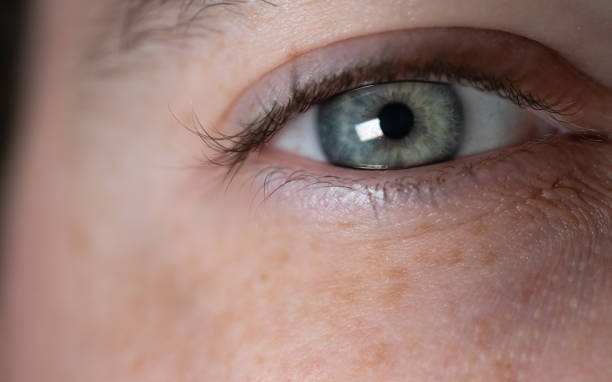 istock Blue green caucasian man eye close-up view 1141733234
