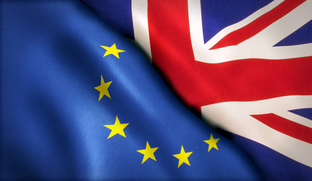 Brexit UK and EU Flags Brexit Theme British UK and EU Flags Background diplomacy photos stock pictures, royalty-free photos & images