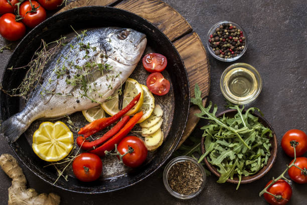 istock Dorado fish with fresh vegetables and herbs 1141735754