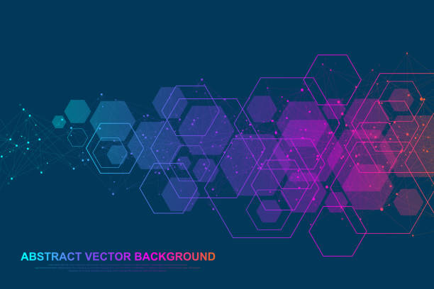 abstract medizinische hintergrund-dna-forschung, molekül, genetik, genom, dna-kette. genetische analyse kunstkonzept mit sechsecken, wellen, linien, punkten. biotechnologie-netzwerk-konzeptmolekül, vektor - banner hexagon backgrounds technology stock-grafiken, -clipart, -cartoons und -symbole