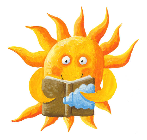 illustrazioni stock, clip art, cartoni animati e icone di tendenza di l'illustrazione acrilica di sun ama leggere il libro - heat beautiful joy happiness