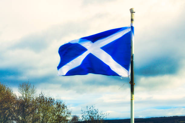 istock Scottish Flag blowing in the wind 1141736571
