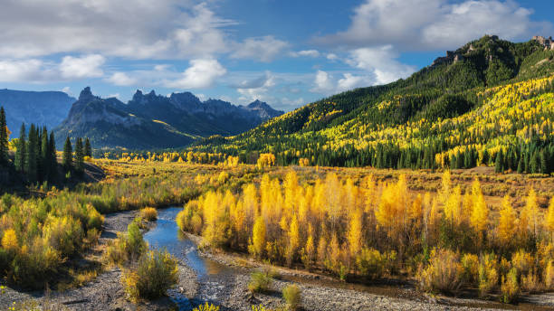 Autumn at Silver Jack Reservoir near Ridgway Colorado Rocky Mountains Autumn at Silver Jack Reservoir near Ridgway Colorado ridgway stock pictures, royalty-free photos & images