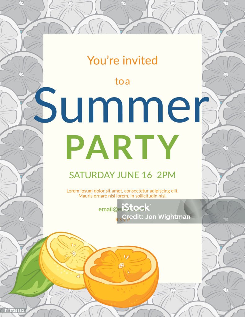 Summer Party Invitation Template With Citrus Summer Party invitation template with citrus Barbecue - Meal stock vector