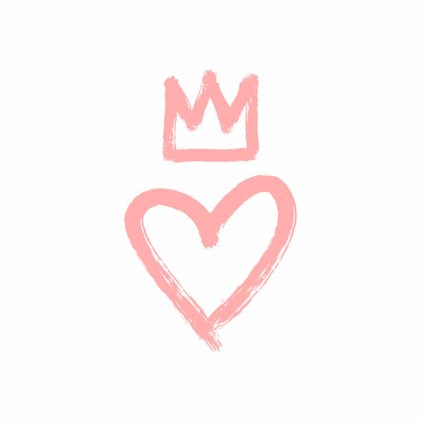 ilustrações de stock, clip art, desenhos animados e ícones de heart and crown drawn by hand with a rough brush. sketch, grunge, watercolor, paint, graffiti. - vector love pink dirty