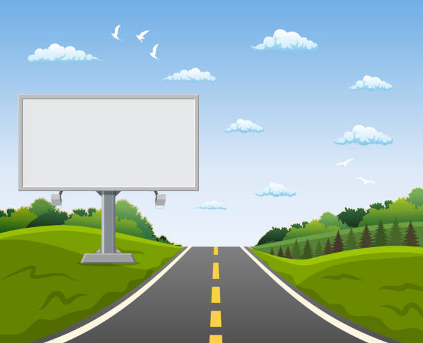 道路の空の看板と道端の木 - billboard posting点のイラスト素材／クリップアート素材／マンガ素材／アイコン素材