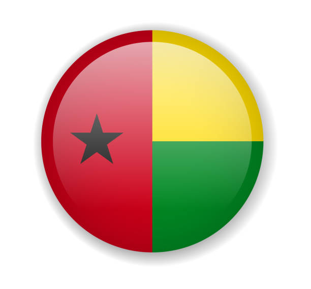 flaga gwinei bissau. okrągła jasna ikona na białym tle - guinea bissau flag stock illustrations