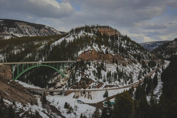 Red Cliff bridge in Colorado. Red Cliff Bridge on the road between Vail valley and Leadville. Green bridge over a lengthy span. leadville stock pictures, royalty-free photos & images