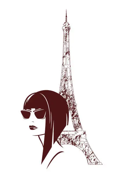 Vector illustration of modern style woman in Paris vector fashion portrait