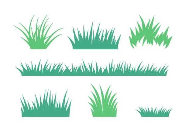 Vector illustration of Growing Grass and Cultivated Lawn Silhouettes and Symbols
