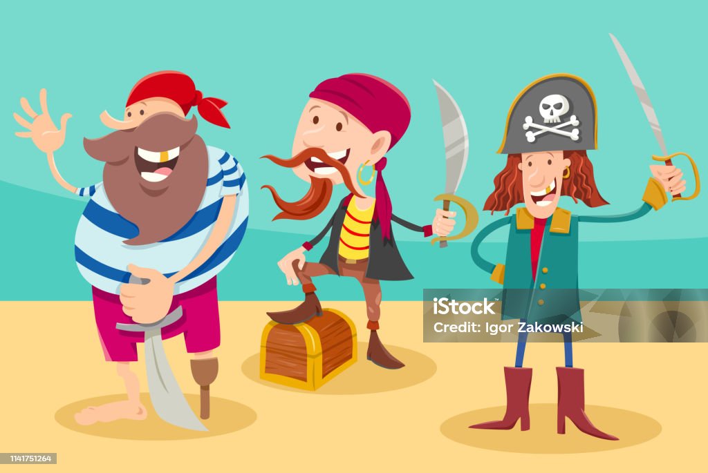 fantasy pirate characters cartoon illustration Cartoon Illustration of Funny Pirates Funny Fantasy Characters Adult stock vector