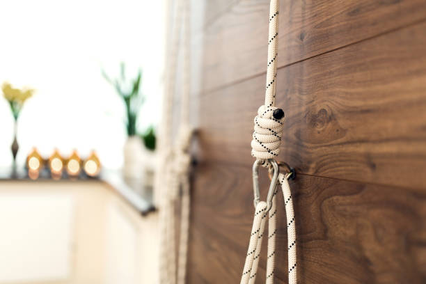 ropes for stretching and physical training. Kurunta yoga class.