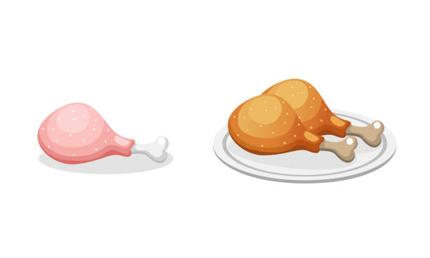 ilustraciones, imágenes clip art, dibujos animados e iconos de stock de pata de pollo - cooked chicken white background grilled chicken