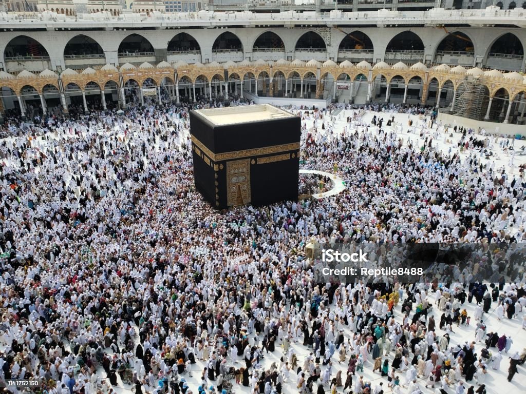 Pilgrimage to mecca and kaba Pious Muslim flocking to the kaba during the hajj pilgrimage Mecca Stock Photo