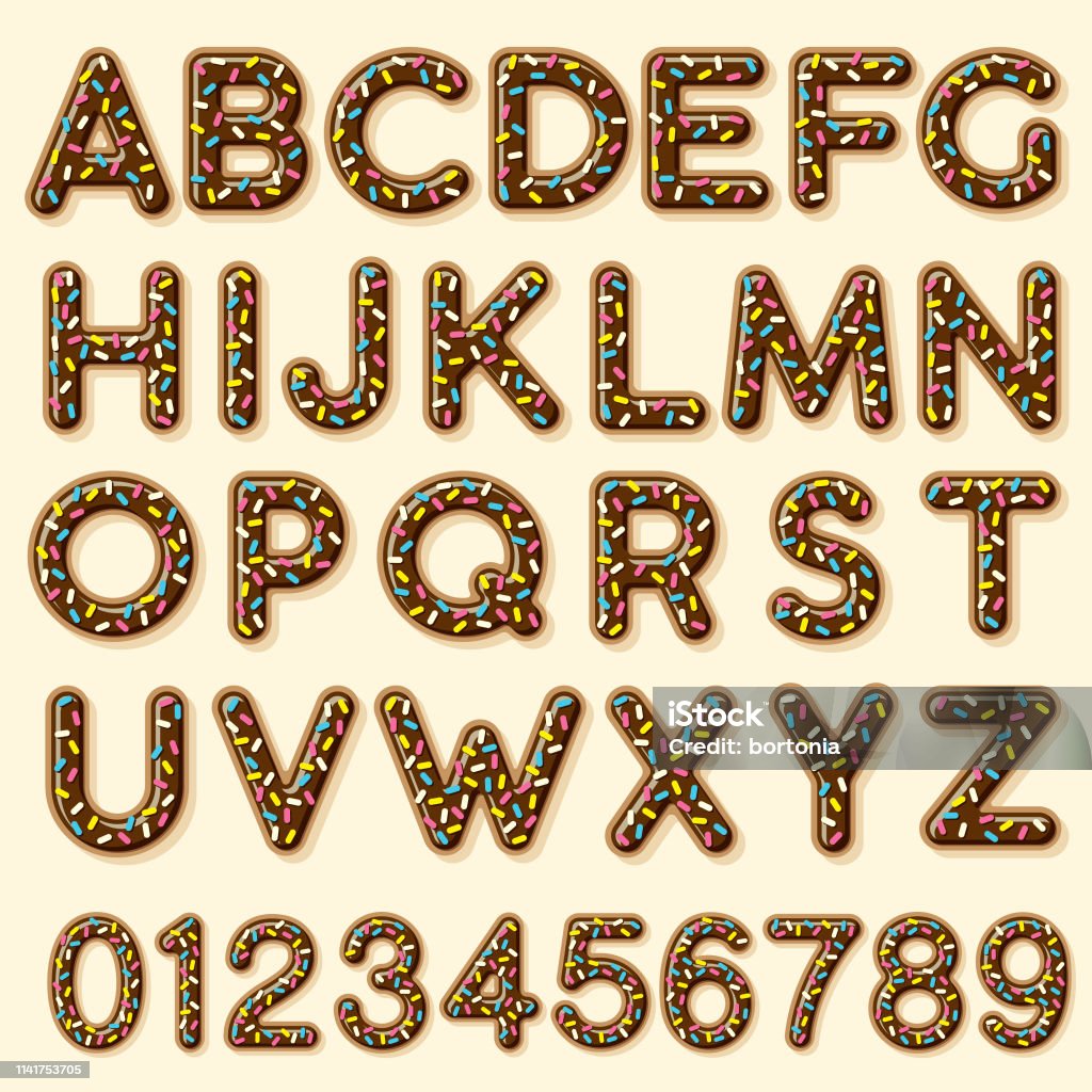 Glazed Chocolate Donut Alphabet A cute frosted donut alphabet. File is built in CMYK for optimal printing and can easily be converted to RGB. Background is a separate layer and easy to delete. Chocolate stock vector