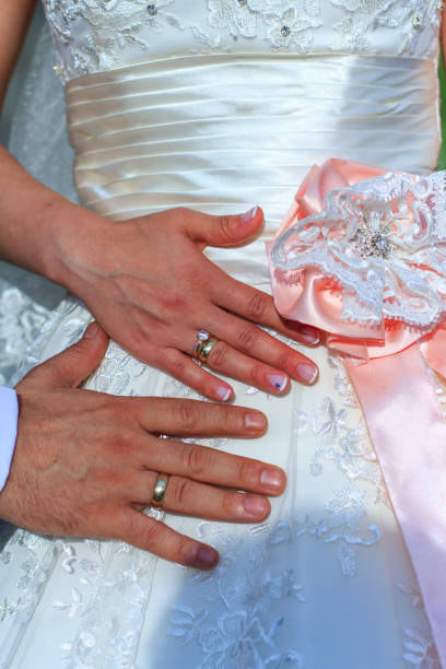 istock Wedding Couple and rings in hands 1141755073