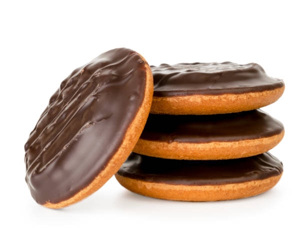 istock Cookies watered chocolate close - up on a white. Isolated. 1141755164